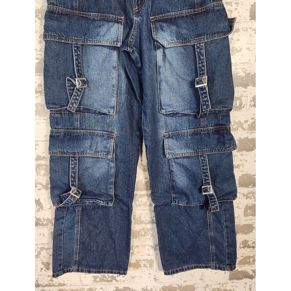 Forever 21 Bratz Dark Denim Cargo Jeans Relaxed Fit Straight Leg Women's Size 27